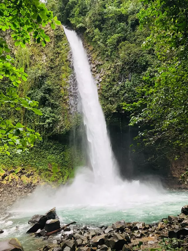 Gushing force of La Fortuna waterfalls