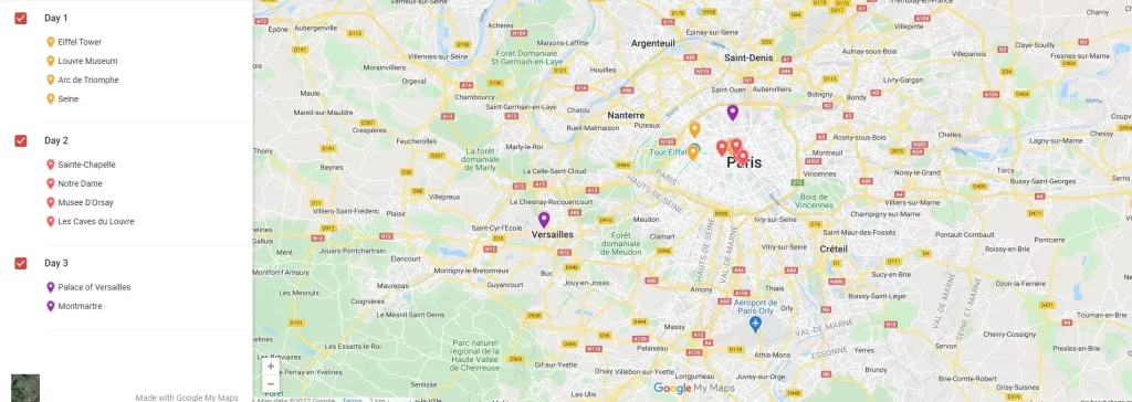 3 Days in Paris Map