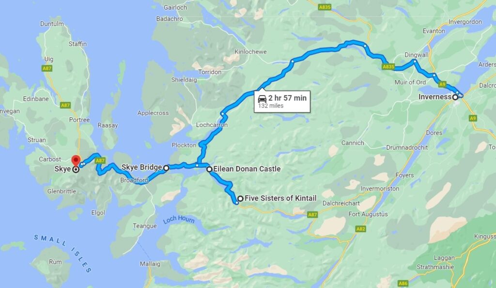 Inverness to the Isle of Skye Map