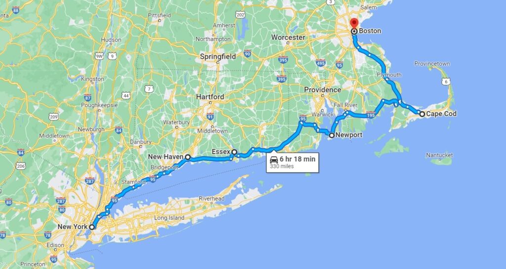 New York and Boston Itinerary Map