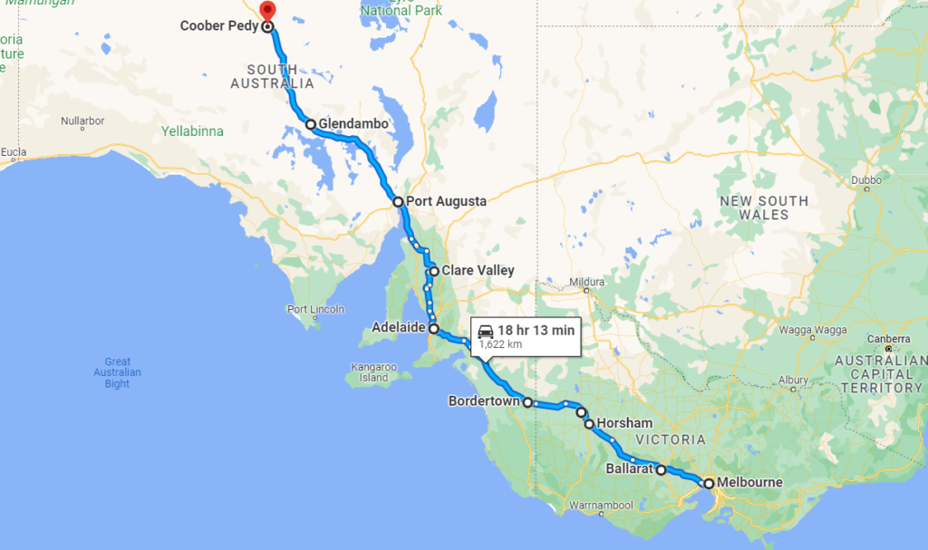 Melbourne to Coober Pedy Itinerary Route