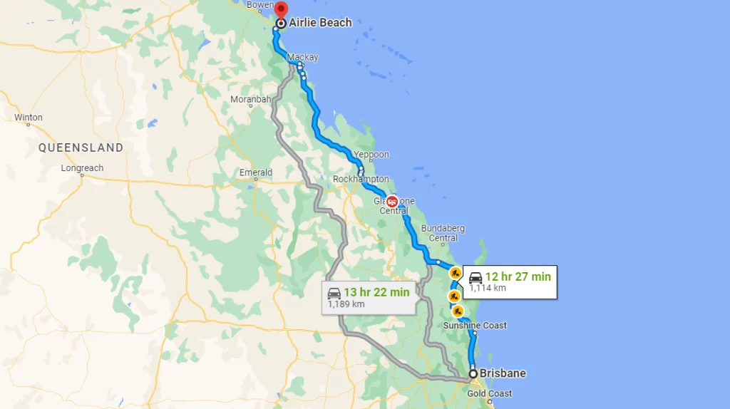 Brisbane to Airlie Beach Road Trip Map