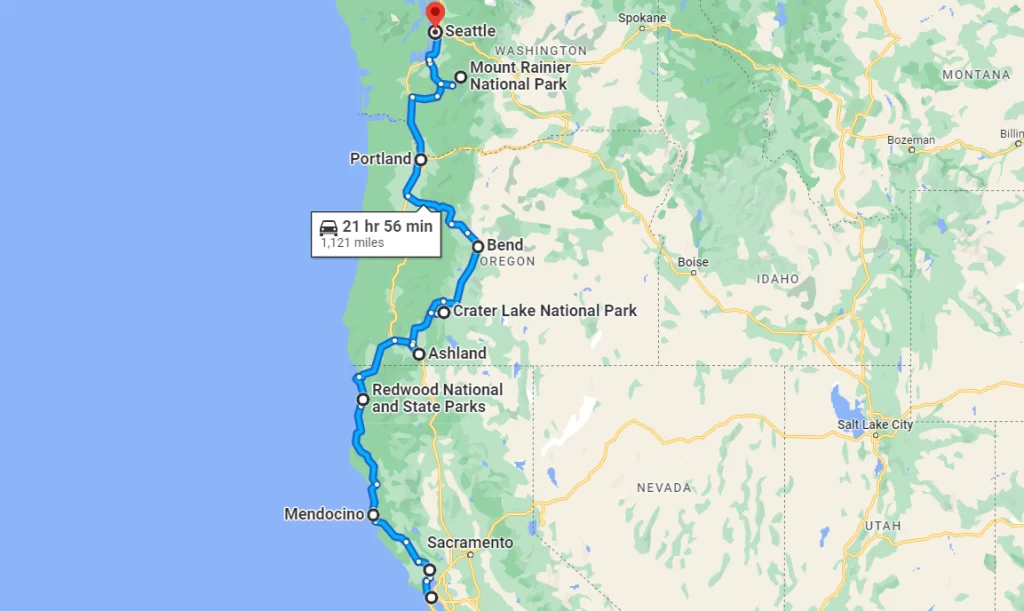 San Francisco to Seattle Road Trip Map